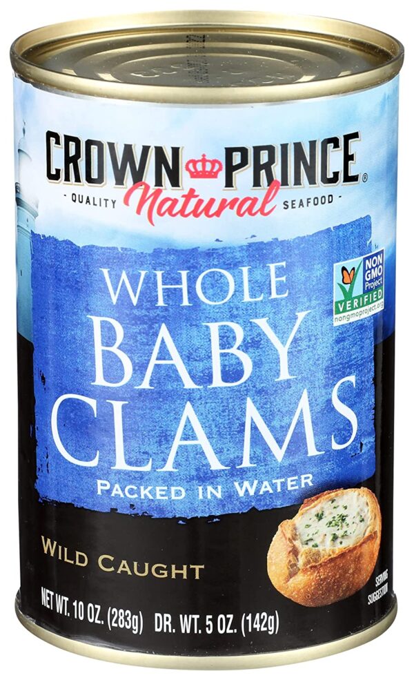 Whole Baby Clams, Calms, Canned Clams, Crown Price, Non-GMO